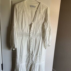 Chicwish White Smocked Tiered Long Sleeve Dress